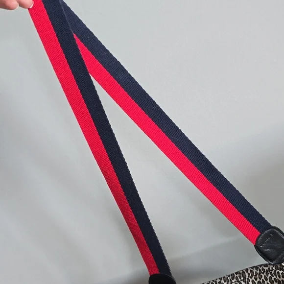 Clare V. Midi Sac Crossbody In Leopard Suede With Red/Navy Strap Bags